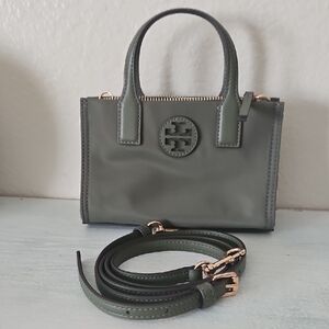 Tory Burch Olive Sage Palm Leaf Mini Ella Nylon Bag Like New